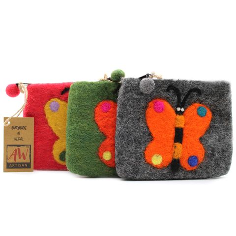 Big Butterfly Natural Felt Zipper Pouch (asst)