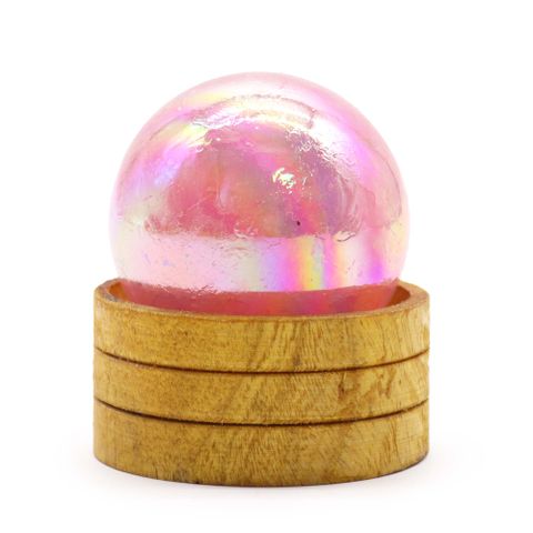 Rose Quartz Titanium Aura Gemstone Sphere with Stand 50mm