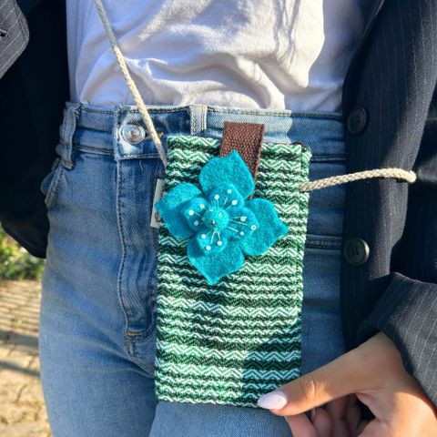 Flower Phone Holder Bag Stripes Green