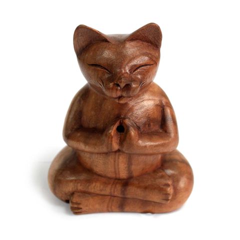 Yoga Cat Wooden Carved Incense Burners Large