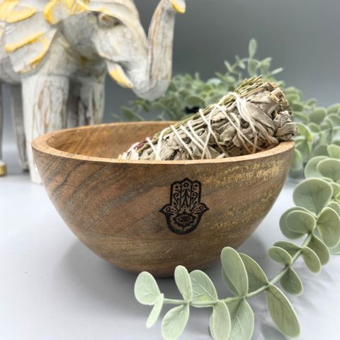 Hamsa Wooden Smudge and Ritual Offerings Bowl  13x7cm