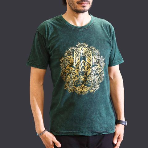 Hamsa Green Stone Washed T-Shirt Medium