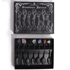 Set of 7 Dark Silver Gemstone Crystal Witch Spoons