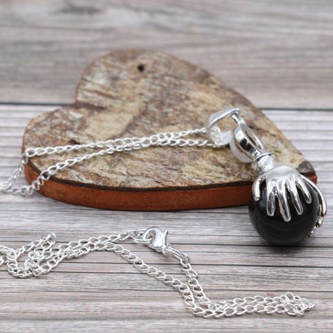 Black Agate Gemstone Healing Hands Pendant