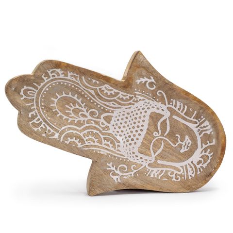 Hamsa Shape with Buddha Whitewash Long Tray 30x20.5x2.5cm