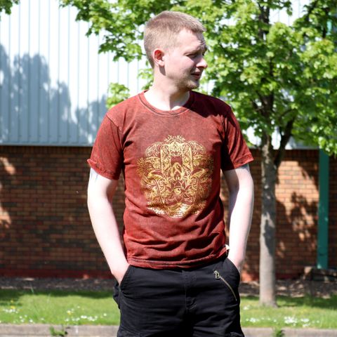 Medium Stone Washed T-Shirt - Hamsa - Maroon