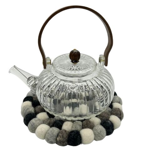 Multi Grey Felt Ball Round Placemat