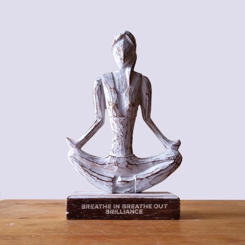 "Breathe in Breathe out Brilliance" Easy Pose  Wooden Yoga Lady