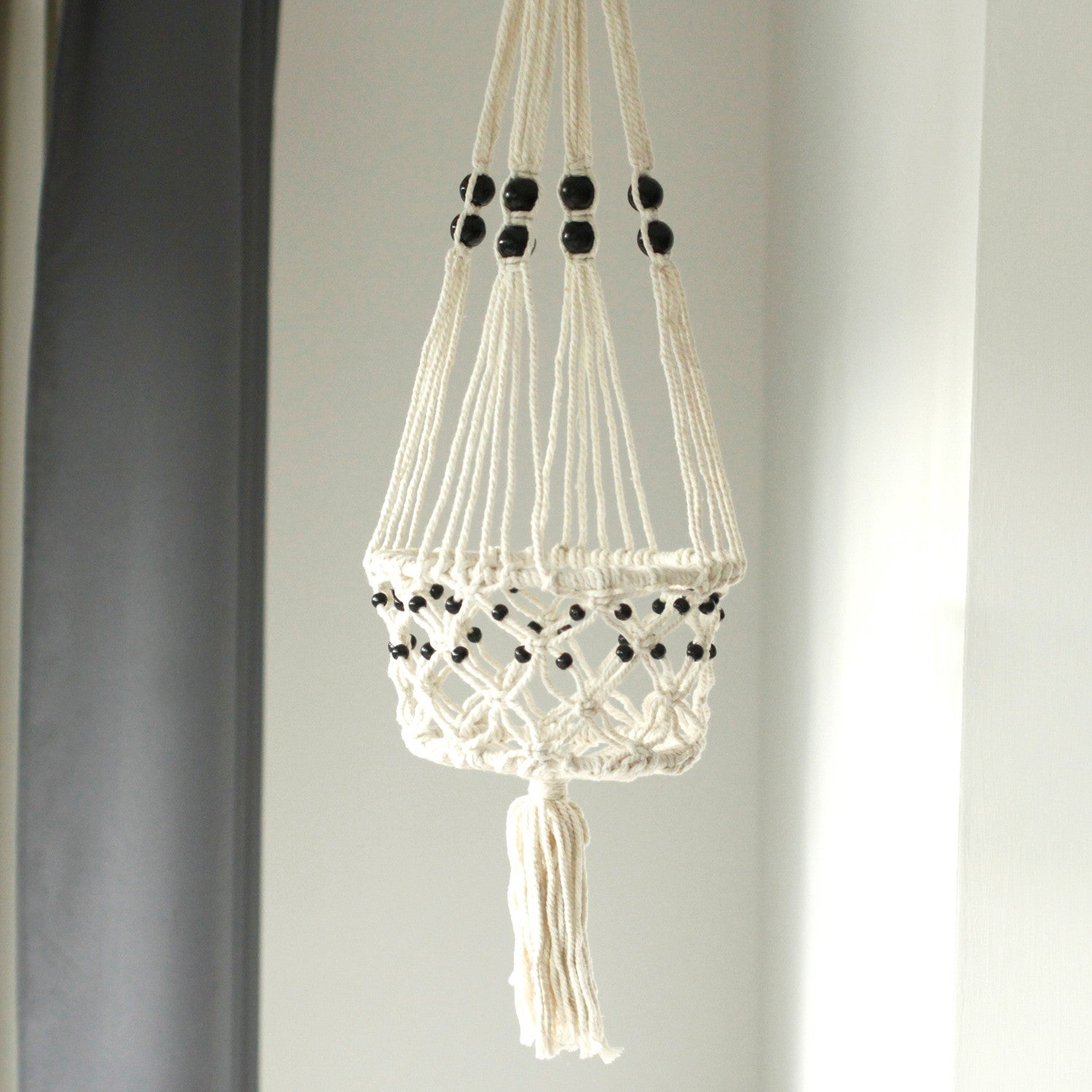 Single Beaded Macrame Pot Holder Large