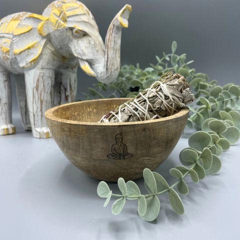 Buddha Wooden Smudge and Ritual Offerings Bowl  13x7cm