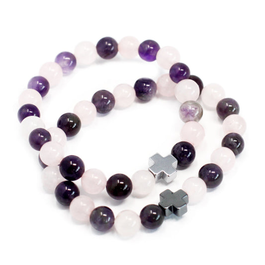 Eleanoras AMETHYST & ROSE QUARTZ FRIENDSHIP BRACELETS JEWELLERY