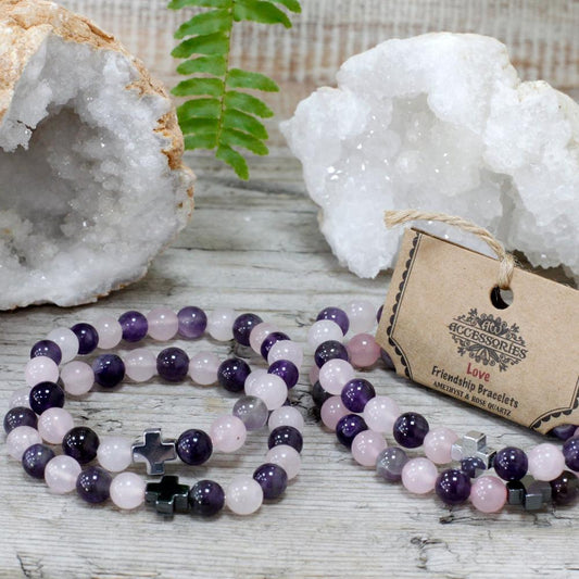 Eleanoras AMETHYST & ROSE QUARTZ FRIENDSHIP BRACELETS JEWELLERY