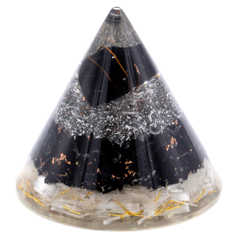Eleanoras Orgonite Cone - Selenite and Black Toumaline Copper Orgonite