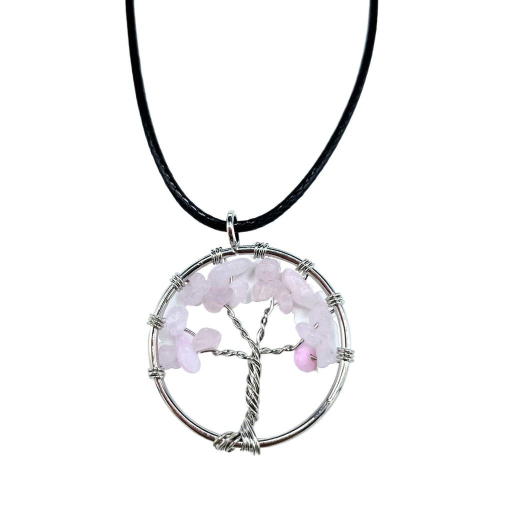 Eleanoras Rose Quartz Tree of Life Pendant Necklaces