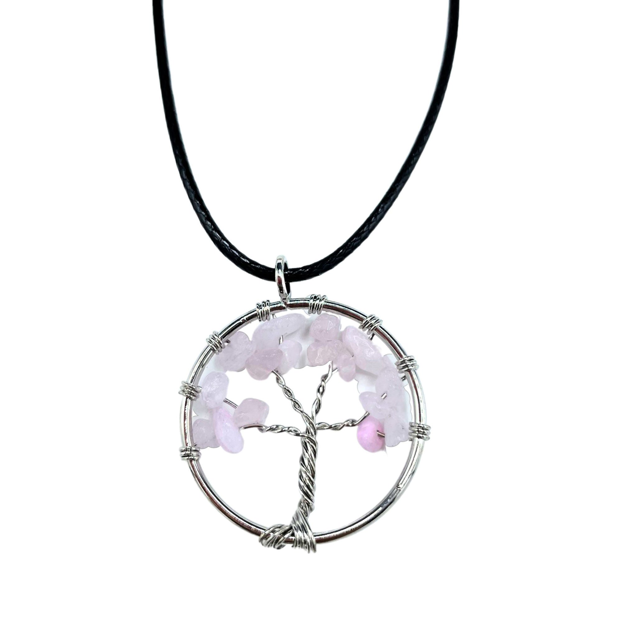Eleanoras Rose Quartz Tree of Life Pendant Necklaces