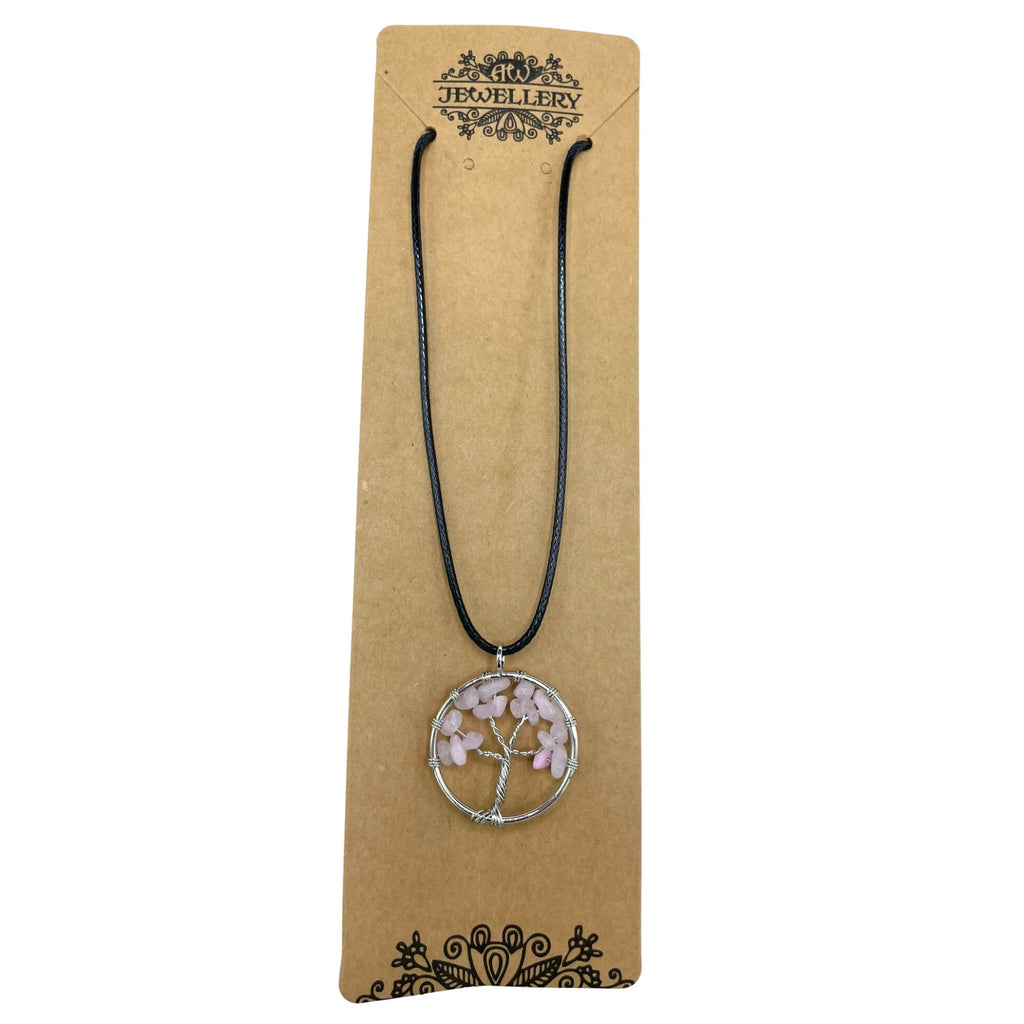Eleanoras Rose Quartz Tree of Life Pendant Necklaces