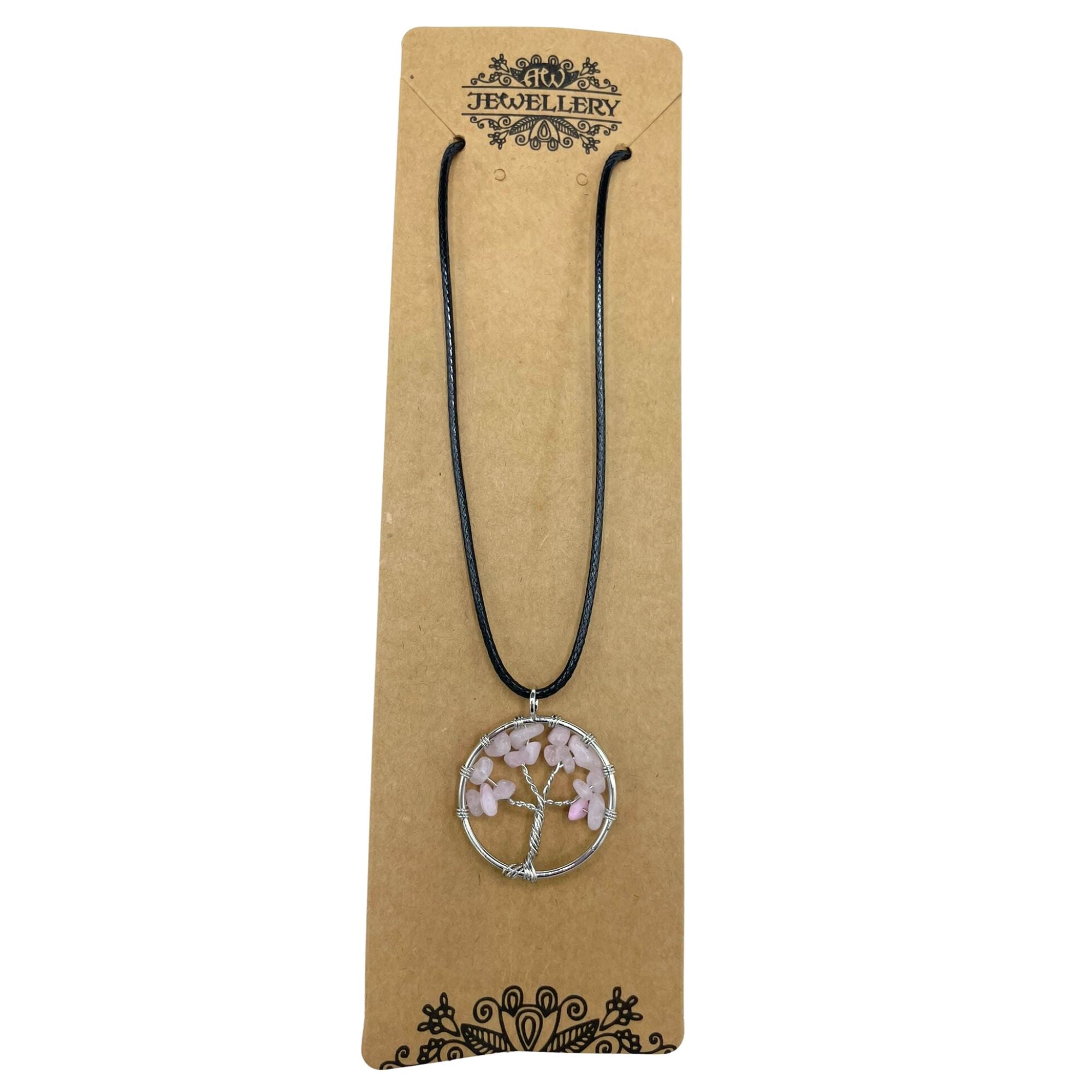 Eleanoras Rose Quartz Tree of Life Pendant Necklaces