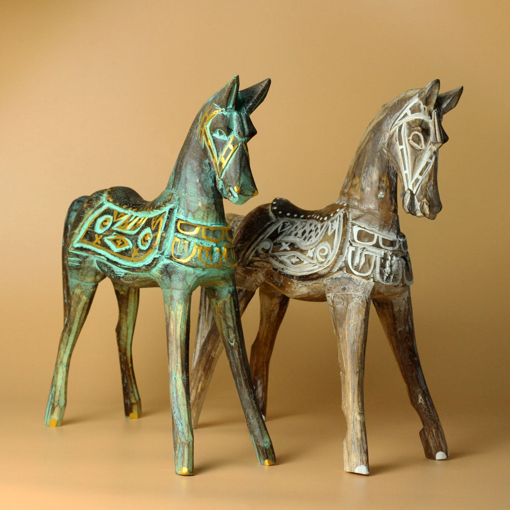 Hand Carved Gold & Turquoise Horse 32 cm
