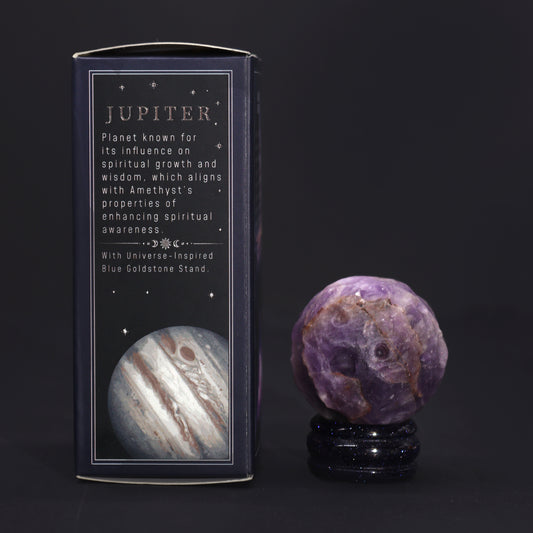 Eleanoras AMETHYST  PLANET ON A SOLA GOLDSTONE STAND ( JUPITER) Gemstones