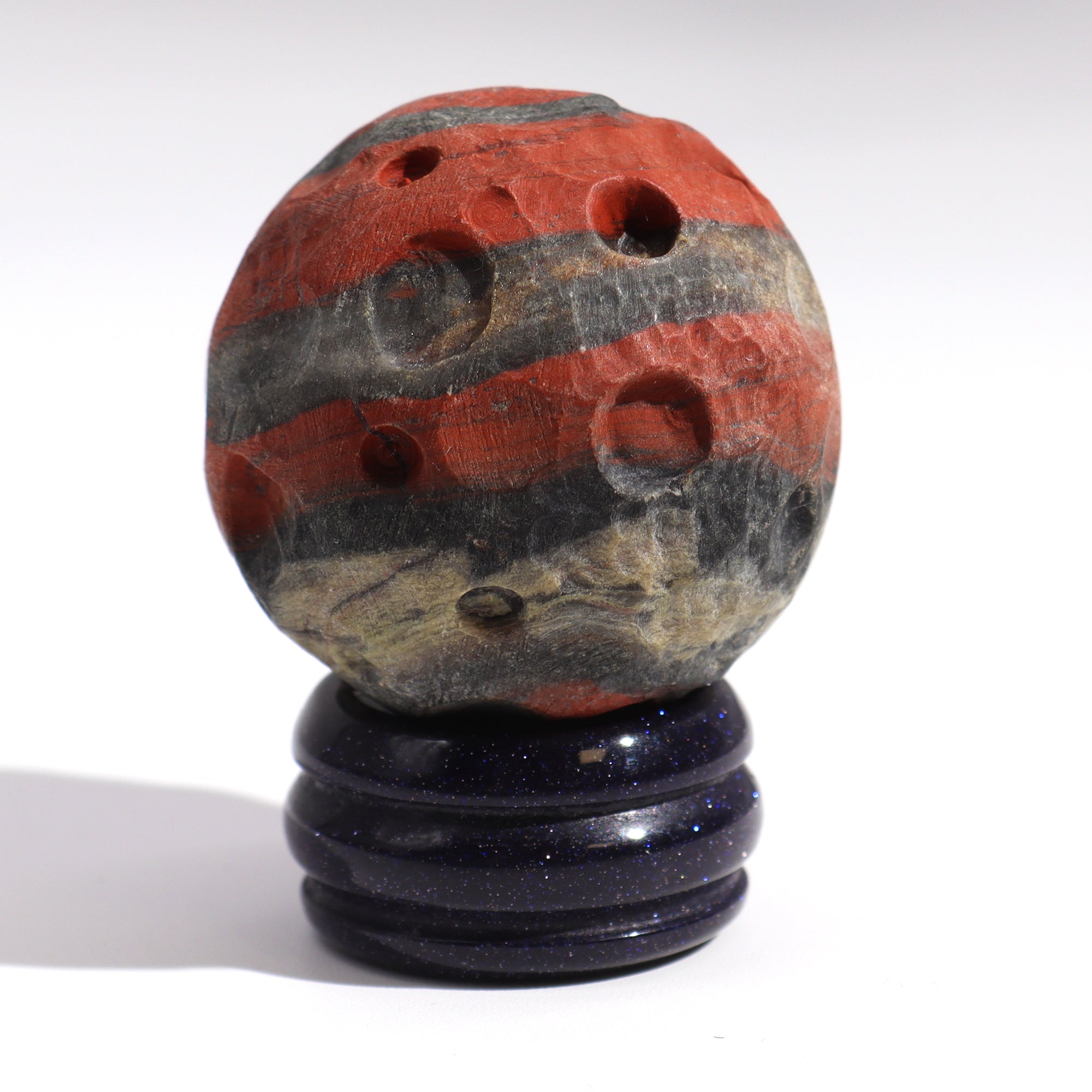 Eleanoras Red Jasper Planet on a Sola Goldstone Stand (MARS) Gemstones