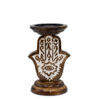 Eleanoras Hamsa Mango Wood Candle Stand Small Candle Holders