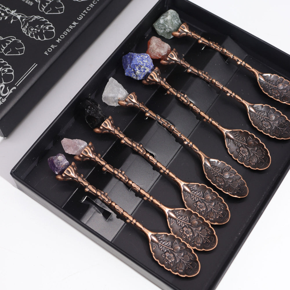 Eleanoras Set of 7 Bronze Gemstone Crystal Witch Spoons 