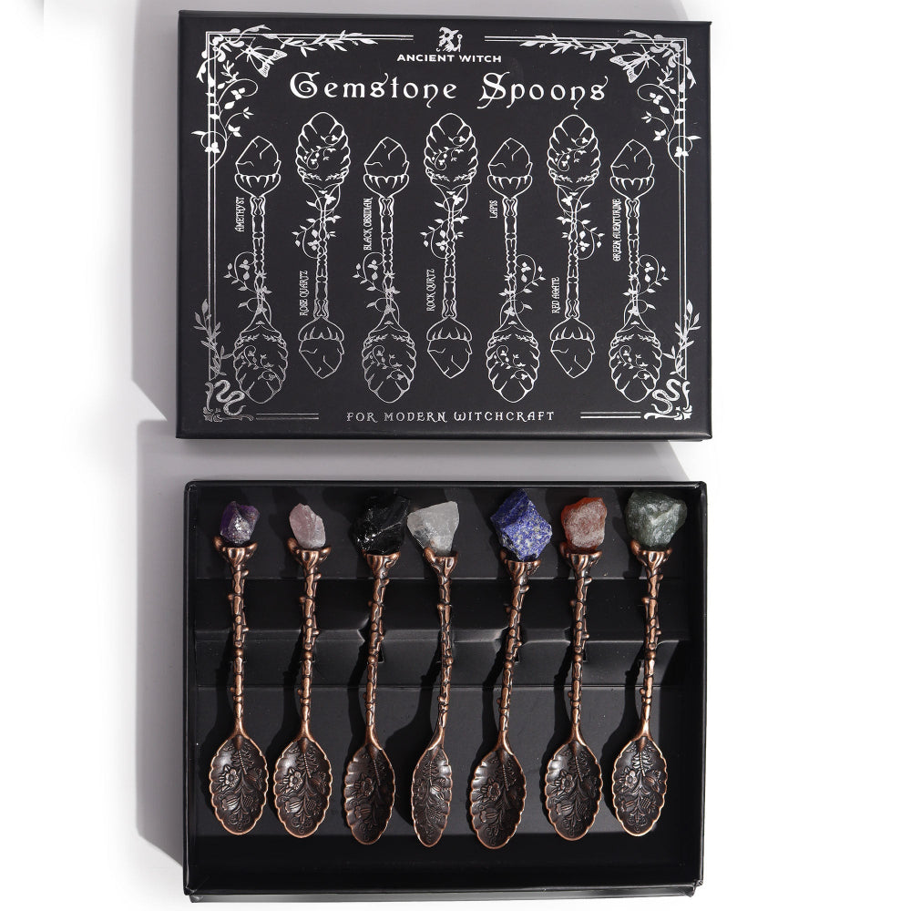Eleanoras Set of 7 Bronze Gemstone Crystal Witch Spoons 