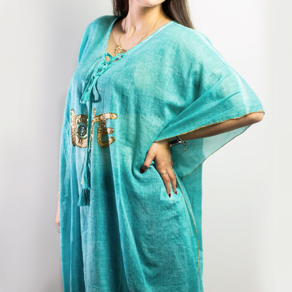 Eleanoras Turquoise & Gold Love Design Kaftan 