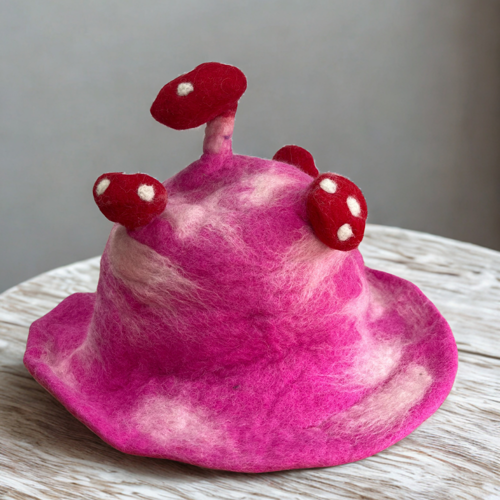 Eleanoras Felted Mushroom Hat Shocking Pink Hats