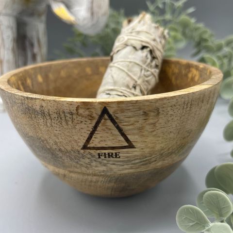 Four Elements Wooden Smudge and Ritual Offerings Bowl 11x7cm