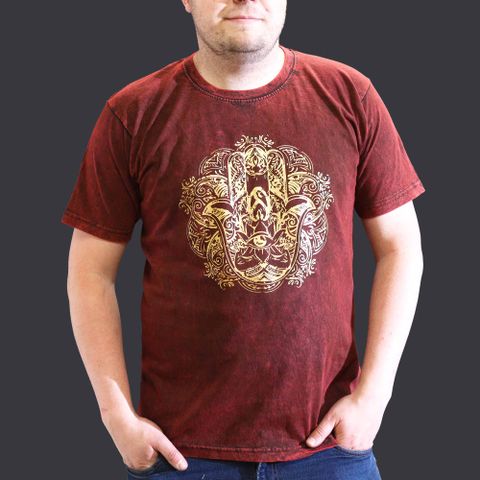 Hamsa  Maroon Stone Washed T-Shirt  X Large