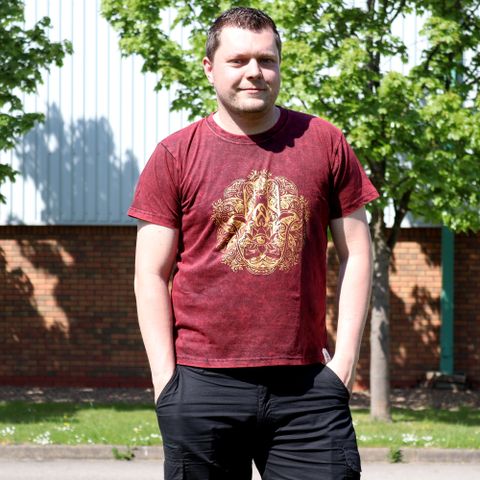 Hamsa Maroon Stone Washed T-Shirt Large