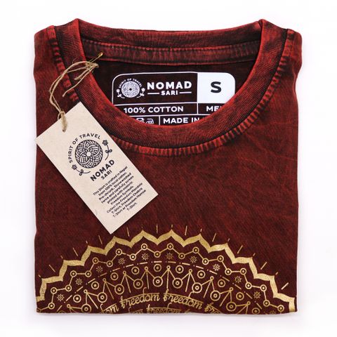 Mandala Maroon  Stone Washed T-Shirt Small
