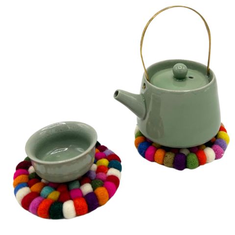 Multi Colour Felt Ball Round Coasters  (set of 4)