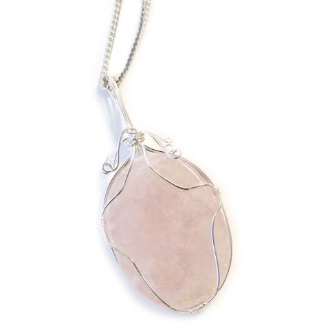 Rose Quartz Swirl Wrapped Gemstone Necklace
