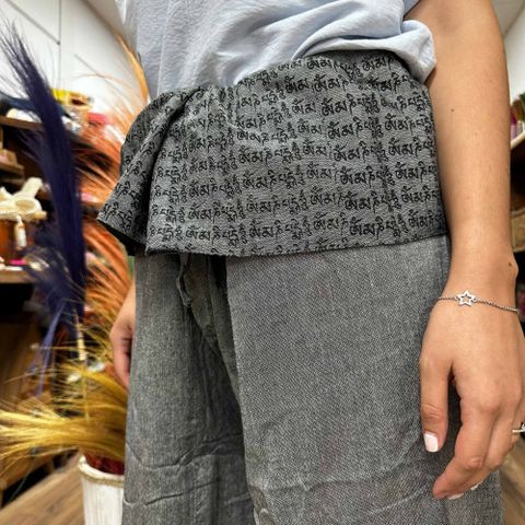 Thai Fisherman Mandala Mantra on Grey Yoga and Festival Pants