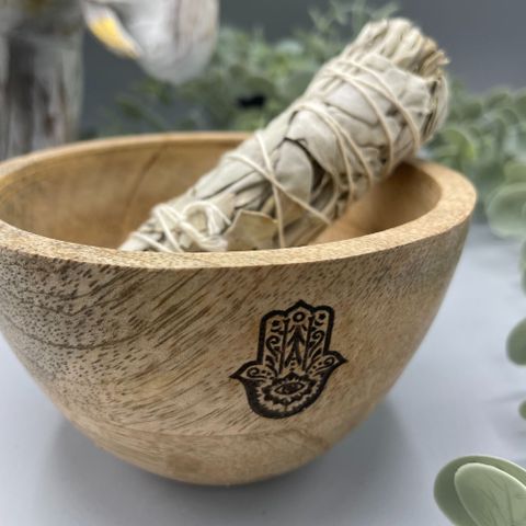 Hamsa Wooden Smudge and Ritual Offerings Bowl 11x7cm