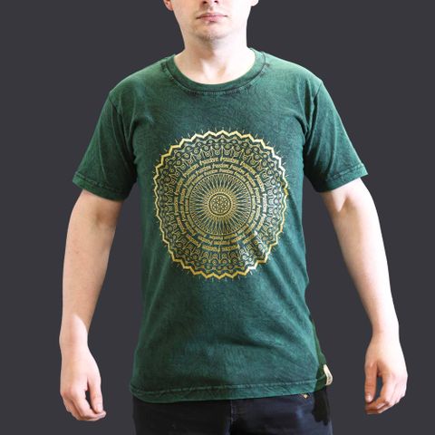 Mandala Green Small Stone Washed T-Shirt Small