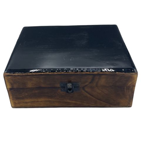 Black Large Ceramic Glazed Wood Box