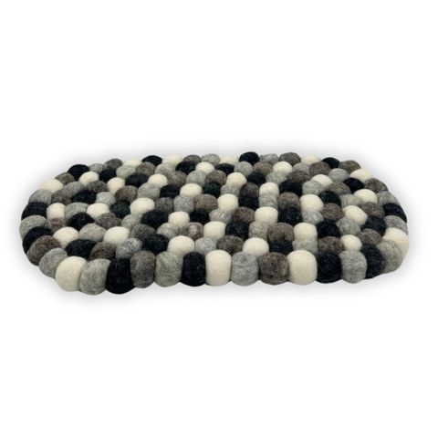 Multi Grey Felt Ball Oval Centre Mat