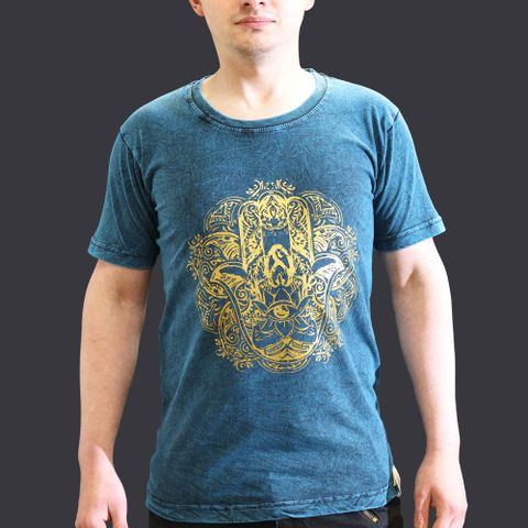 Hamsa Blue Stone Washed T-Shirt Small