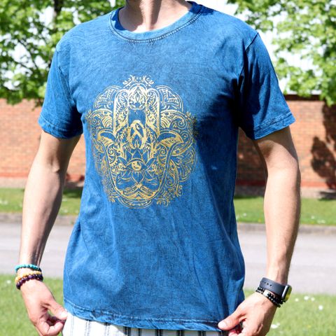 Hamsa  Blue Stone Washed T-Shirt Medium