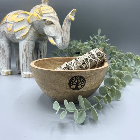 Tree of Life Wooden Smudge and Ritual Offerings Bowl 13x7cm