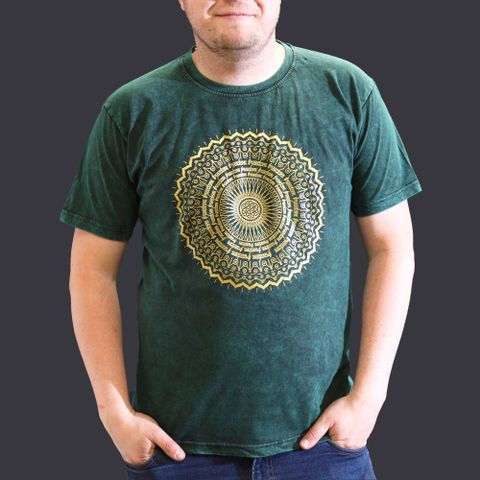 Mandala Stone Washed T-Shirt - Green - XLarge