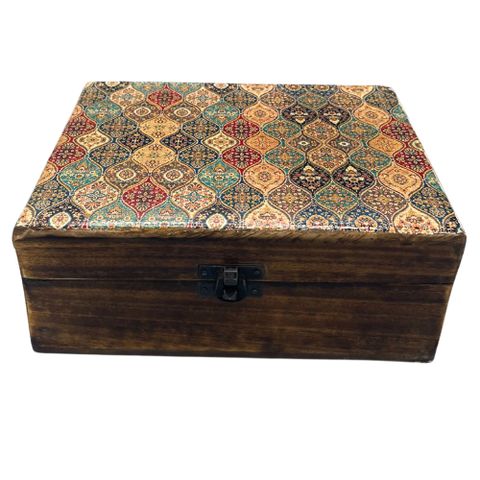 Traditional Pattern Large Ceramic Glazed Wood Box