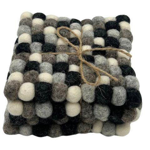 Multi Grey Felt Ball Square Coasters (set of 4)