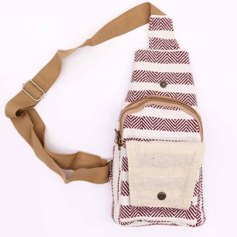 Burgundy & White Body Cross Bag Natural Cotton