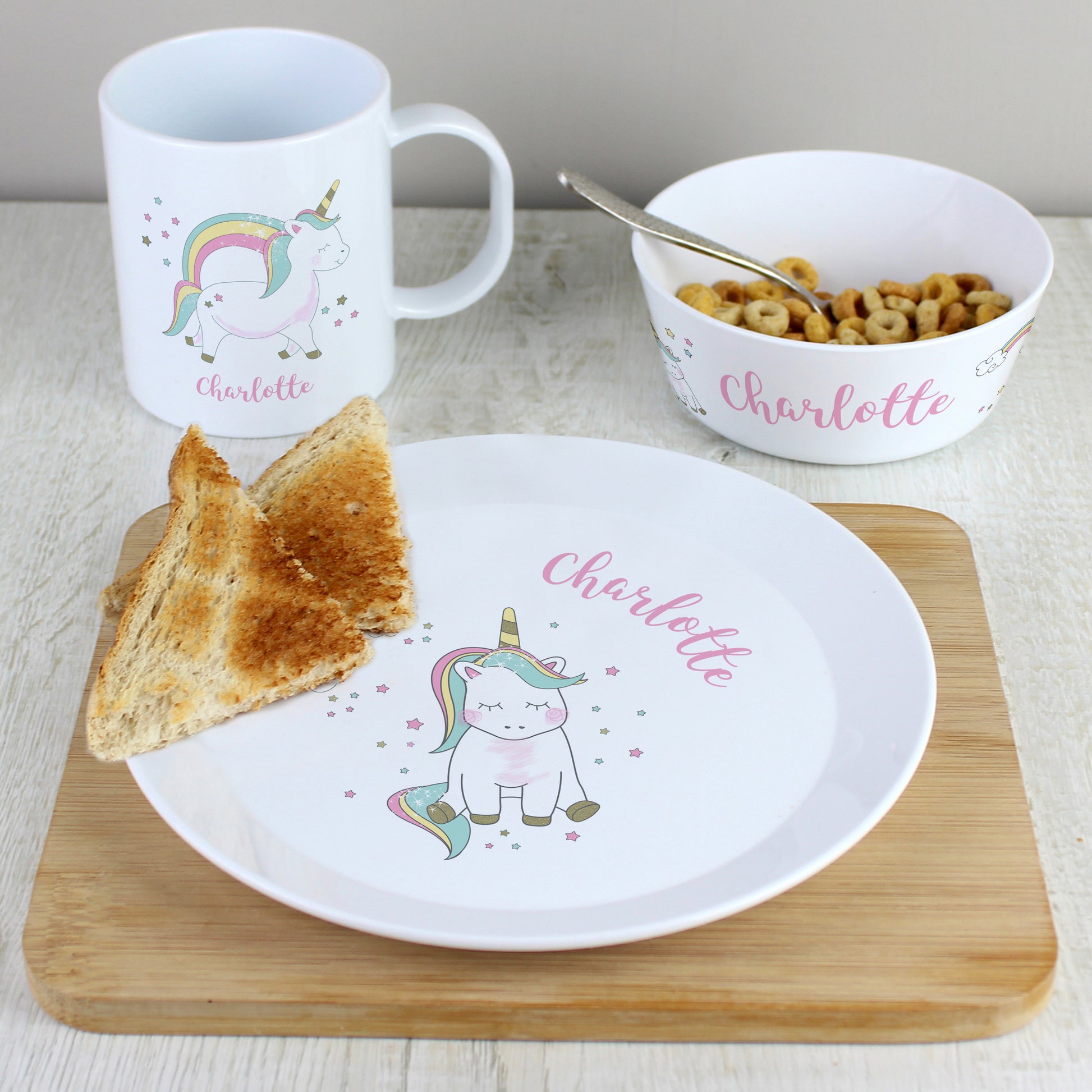 Eleanoras Personalised Unicorn Plastic Breakfast Set 