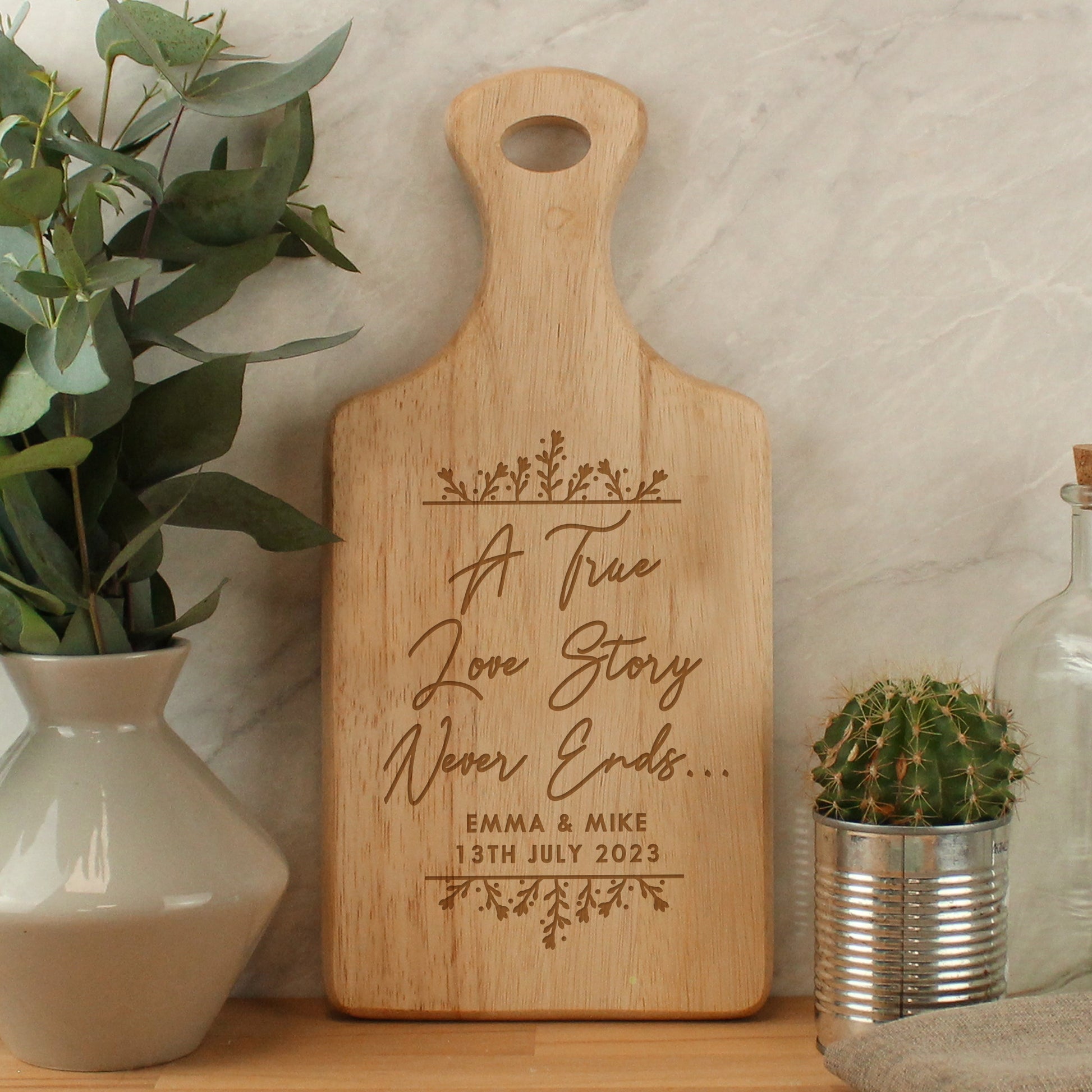 TRUE LOVE STORY PERSONALISED WOODEN PADDLE BOARD  from Eleanoras