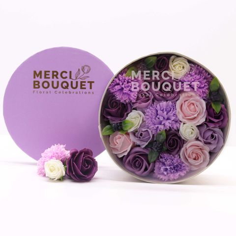 Lavender Rose & Carnation Soap Flower Round Box